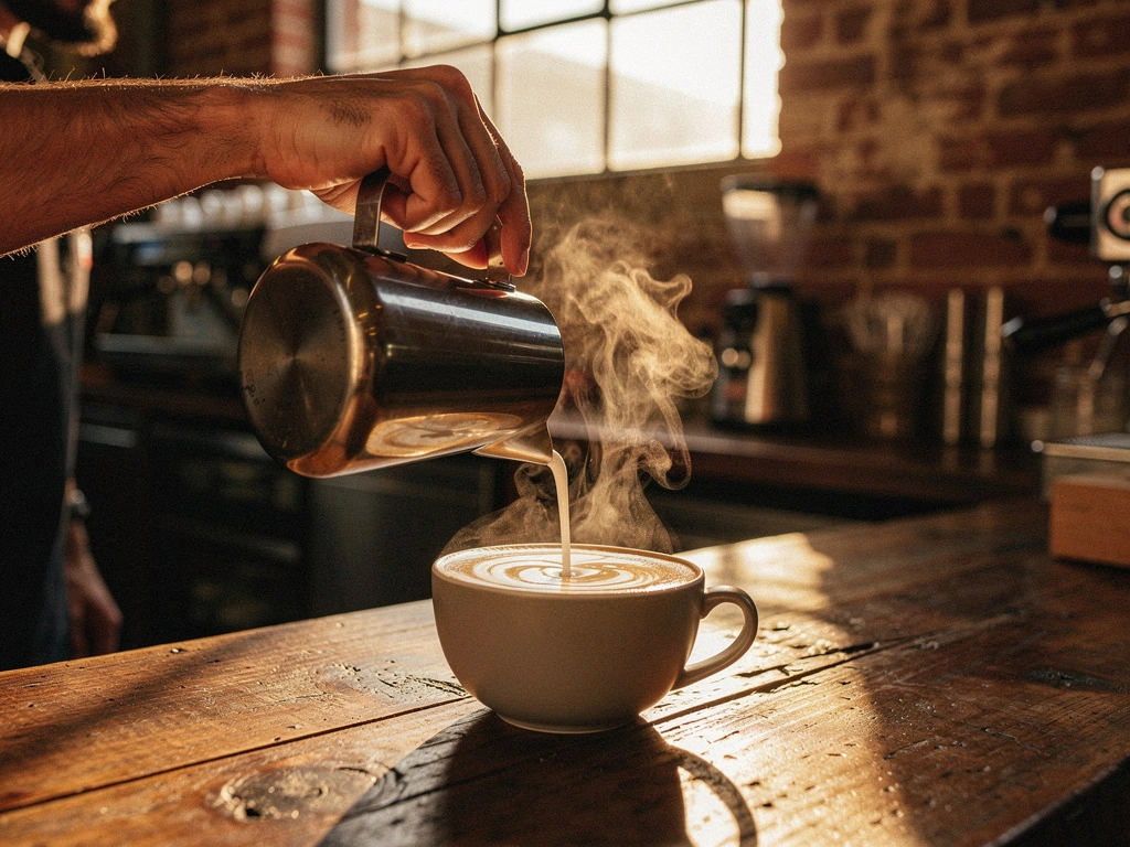 Barista pouring latte art